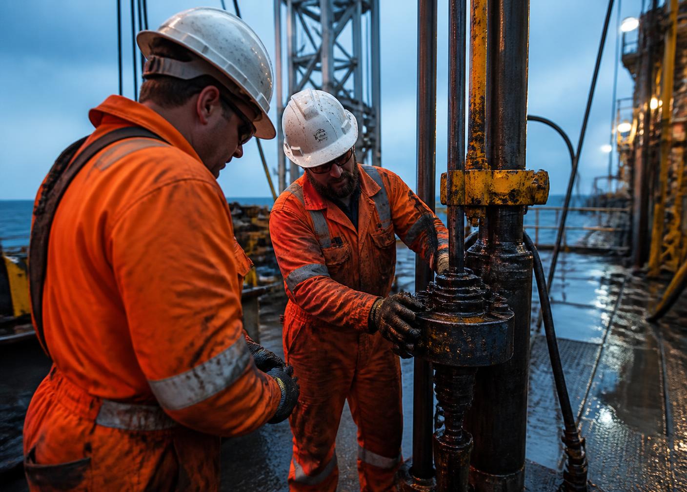 Offshore crew working on a drilling rig deck